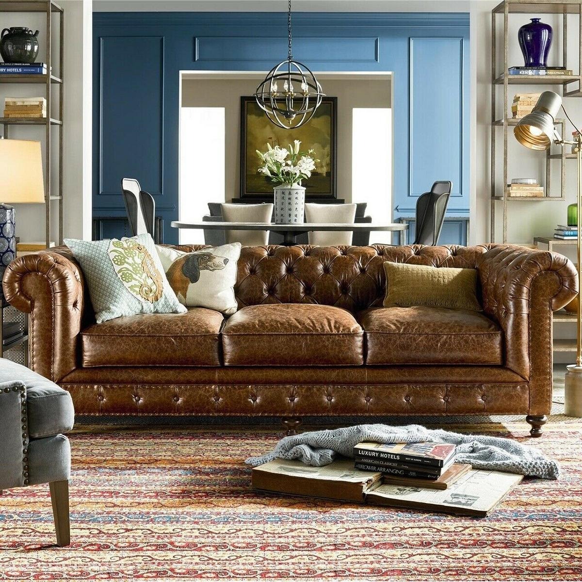 Chesterfield Sofa Couch Polster Deko Stoff Leder Couchen Polster Garnitur