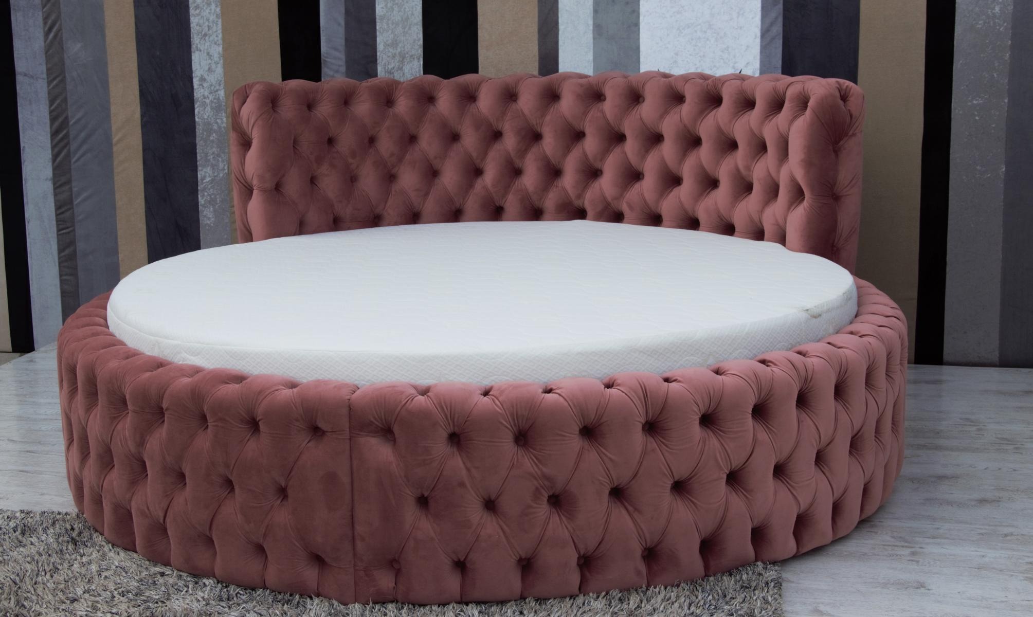 Rundes Samt Bett Chesterfield Luxus Polster Rund Betten Textil Stoff Hotel