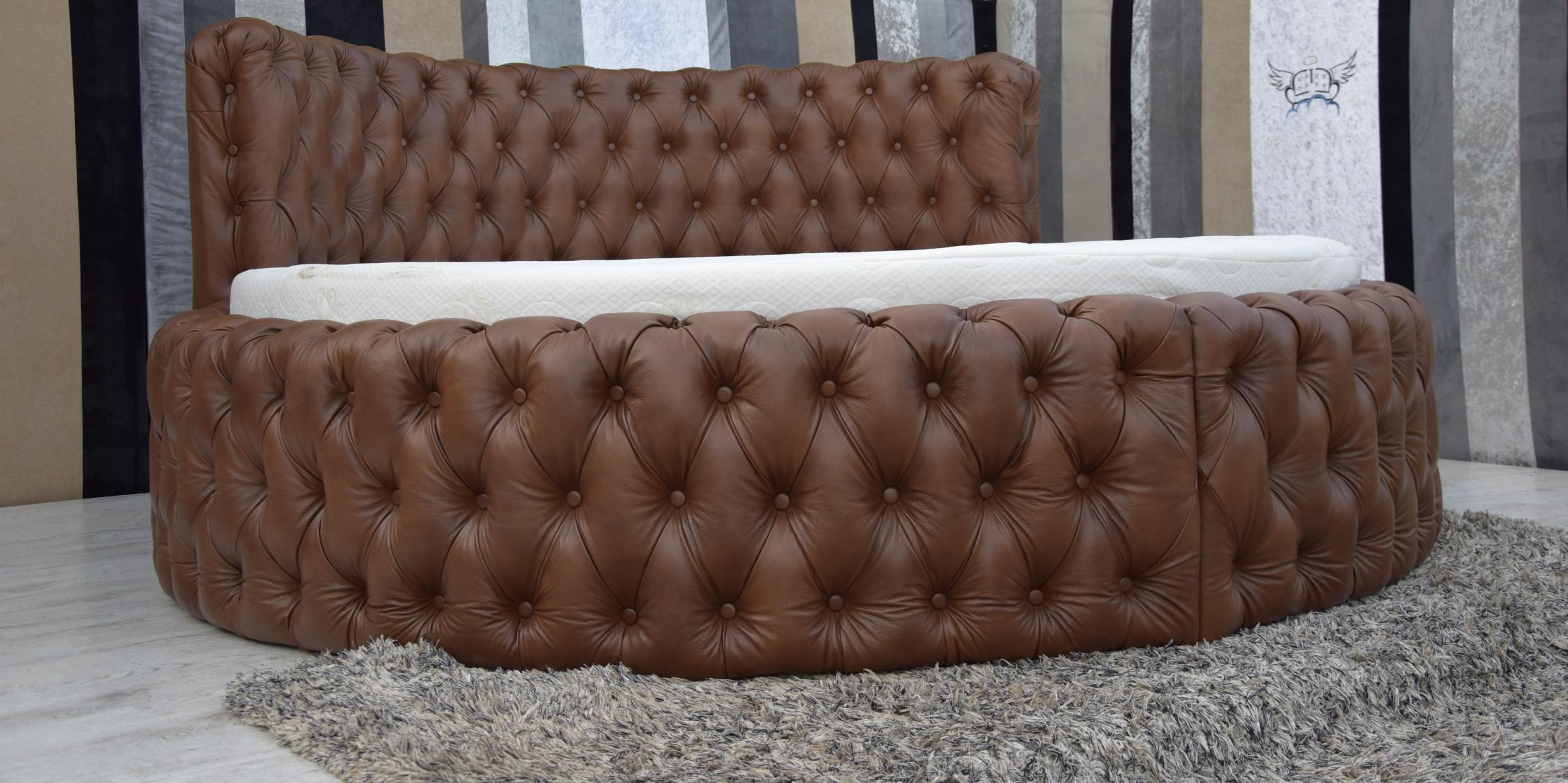 Rundes Leder Bett Chesterfield Luxus Polster Rund Betten Runde Stoff Hotel