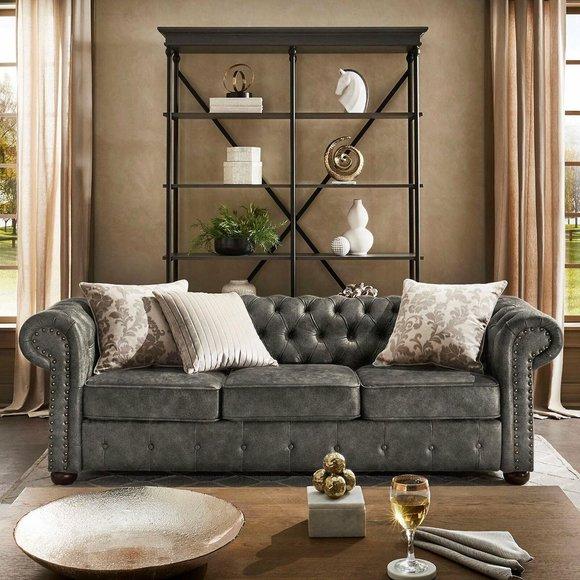 jvmoebel ® Leder Sofa Couch - Design Polster Couch Dreisitzer Garnitur