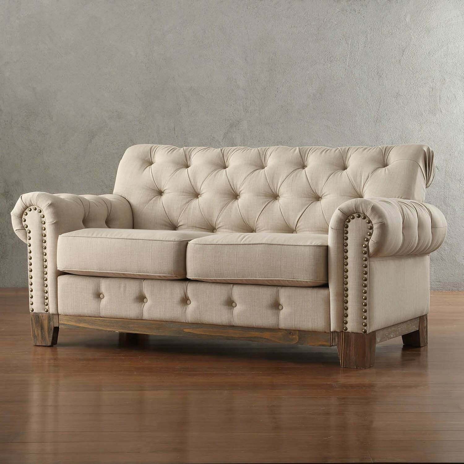 Chesterfield 2 Sitz Klassische Luxus Natur Holz Gestell Sofa Textil