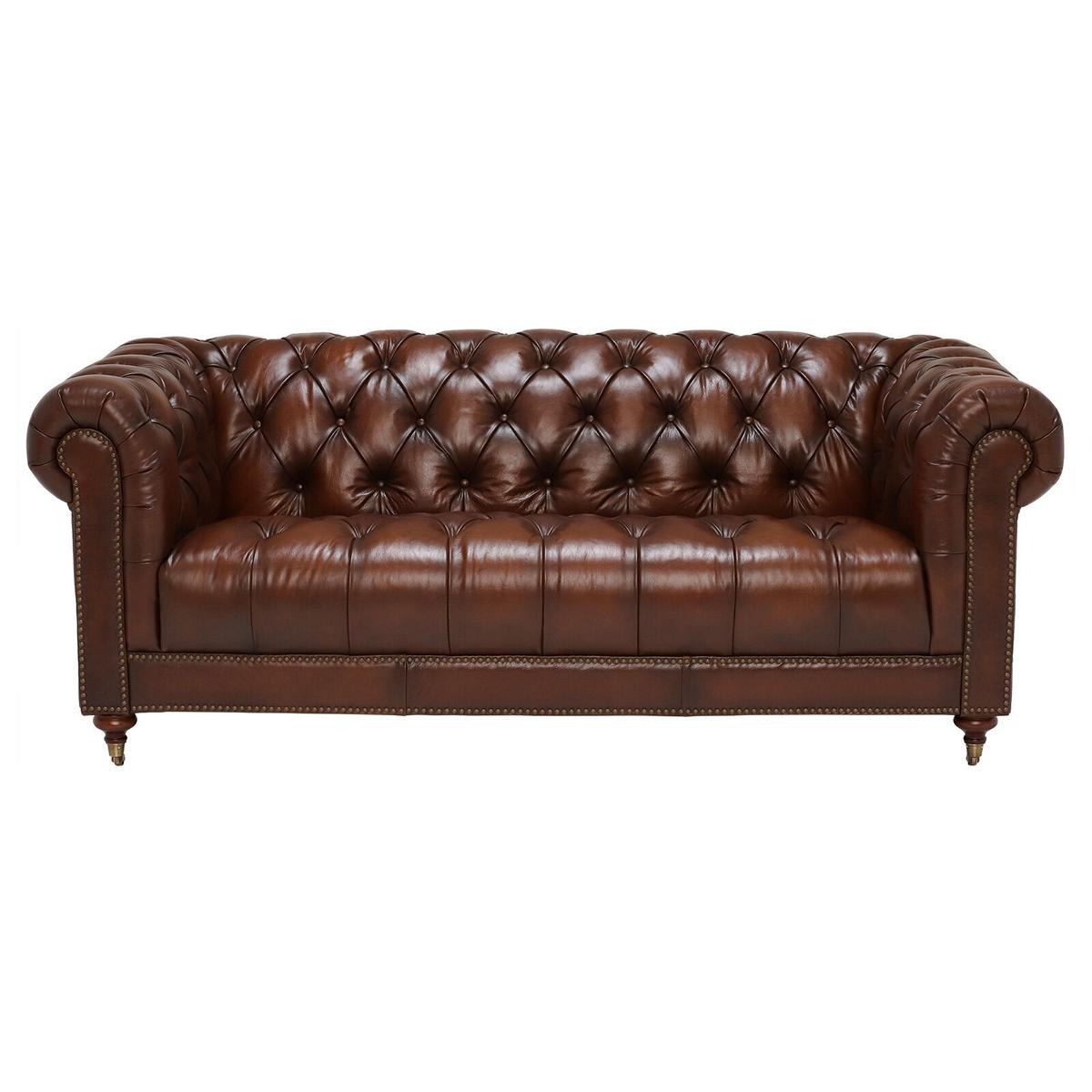 Klassische Leder Couch - Braune Chesterfield Stoff Sofa 3 Sitzer Neu