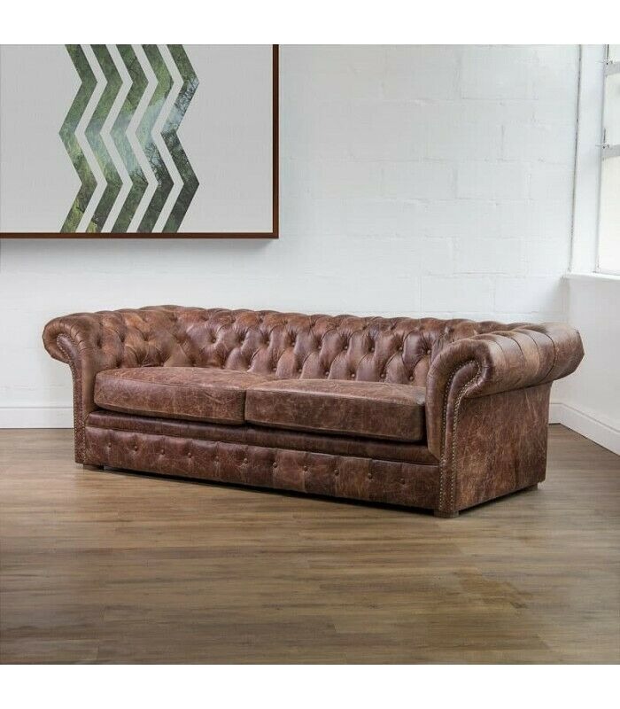 Braun Chesterfield 3 Sitzer Klassische Luxus Barock Sofa Textil Leder