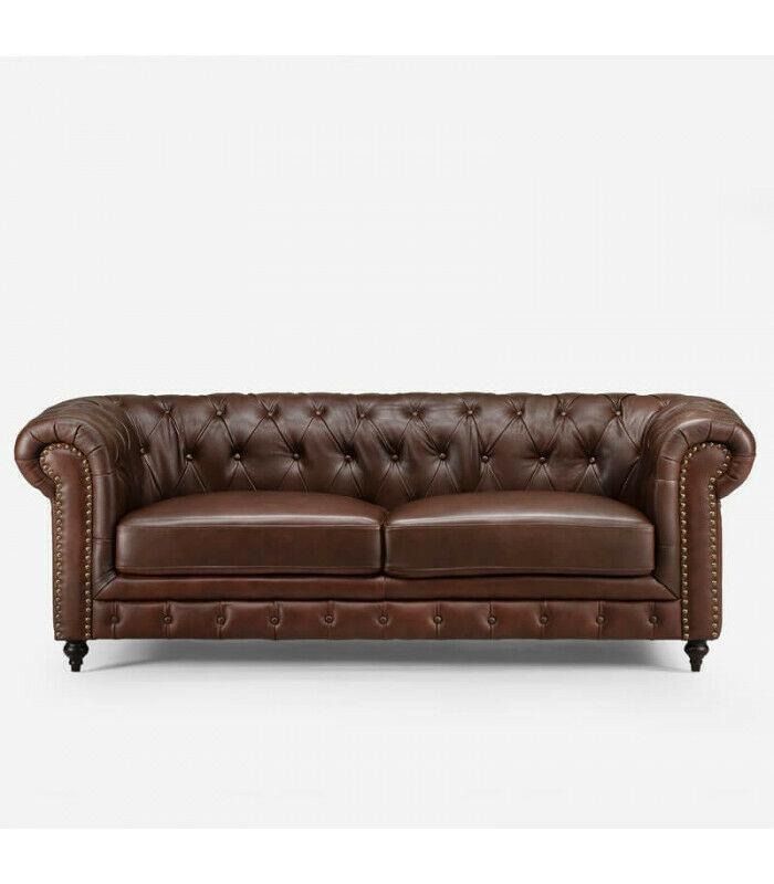 Chesterfield 3 Sitzer Klassische Luxus Barock Rokoko Textil Sofa Leder