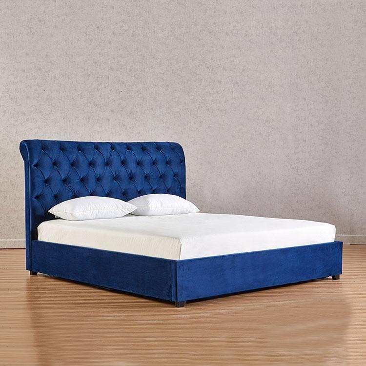 Blaue Schlafzimmer Betten Polster Bett Chesterfield Textil Stoff Neu
