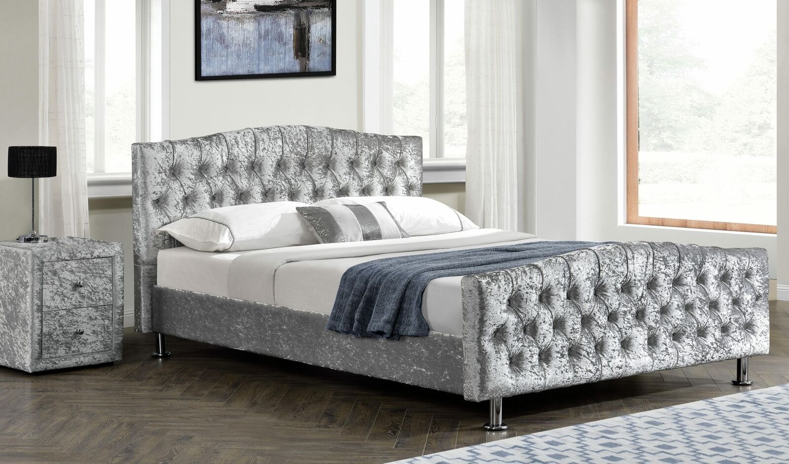 Designer Chesterfield Schlafzimmer Bett Leder Textil Polster 140/160/180/200 cm