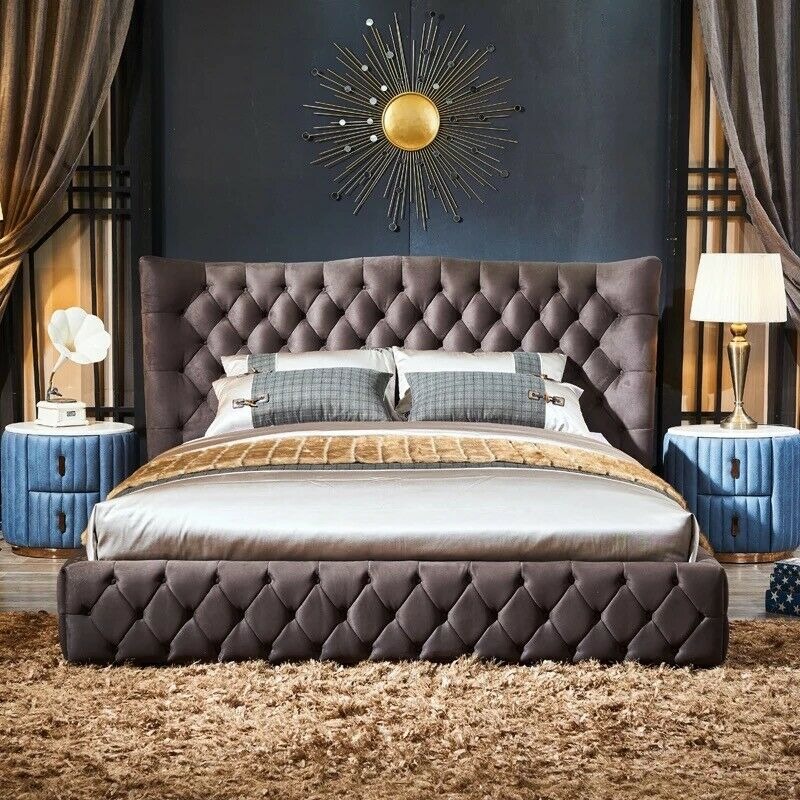 Chesterfield Bett Schlafzimmer Textil Betten 180x200cm Samt Big Hotel Betten