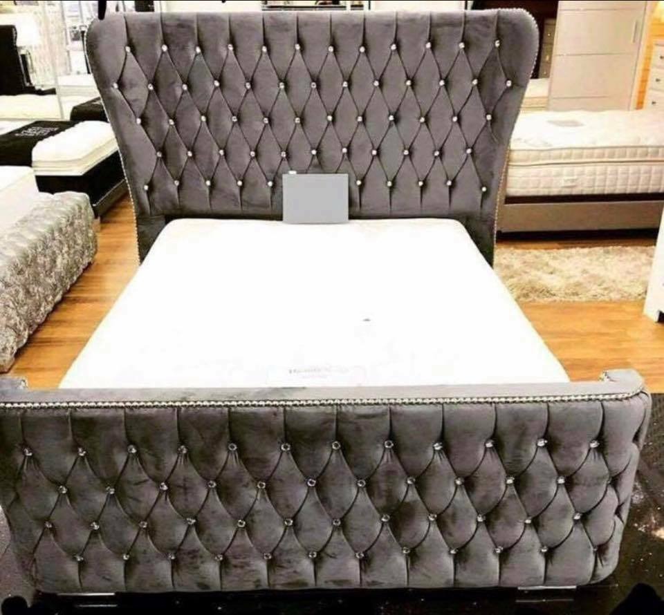 Chesterfield Textil Bett Schlafzimmer Doppel Betten Polster 140/160/180/200 cm
