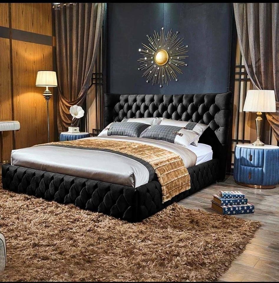 Chesterfield Bett Schlafzimmer Betten Textil 180x200cm Samt Big Hotel