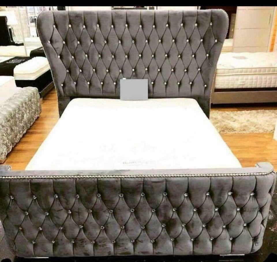 Chesterfield Hotel Doppel Leder Bett Schlafzimmer Polster Luxus Betten