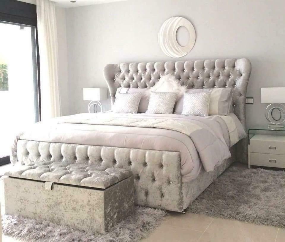Chesterfield Designer Bett Schlafzimmer Textil Leder Polster 140/160/180