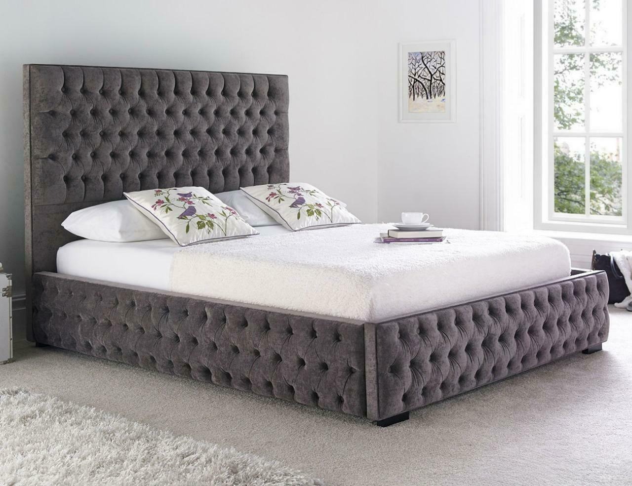 Chesterfield Hotel Doppel Leder Polster Bett Schlafzimmer Luxus Betten