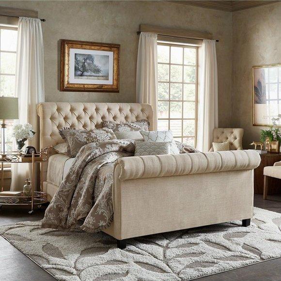 Luxus Chesterfield Hotel Doppel Polster Leder Bett Schlafzimmer Betten