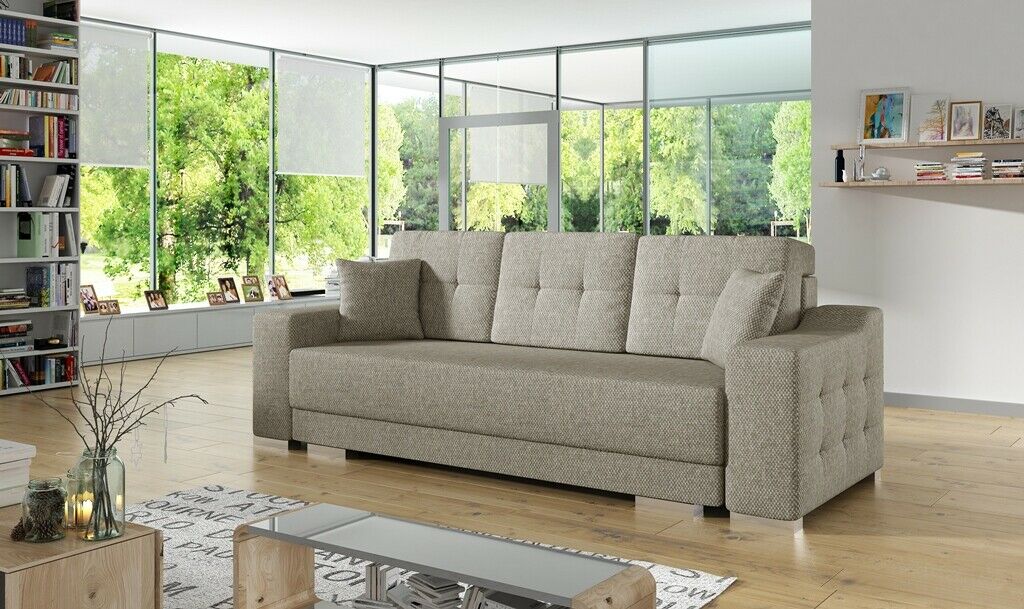 3 Sitzer Sofa Couch Textil Stoff Bettfunktion Schlafsofa Polster Garnitur SOFORT