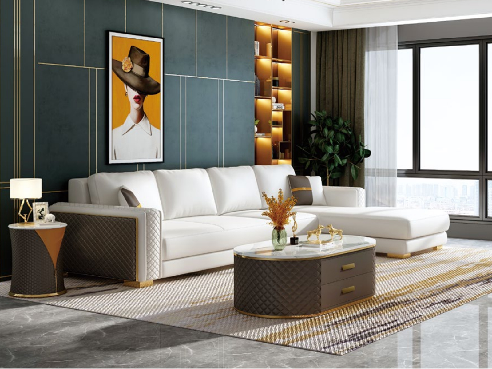 Italienische Stil Möbel 3tlg Set Ecksofa + Couchtische Sofa Tische Leder