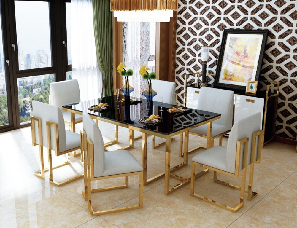 Design Esstisch Holz mit Edelstahl Elementen Tische Deko Esszimmer Möbel