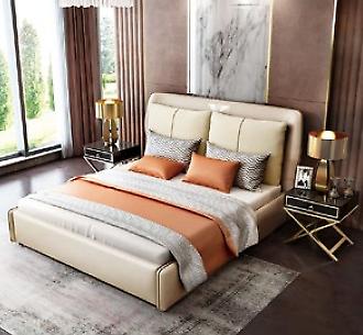 Luxus Schlafzimmer Designer Doppelbett Bett 180/200x200cm Leder Metall