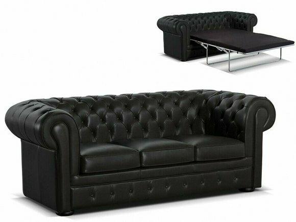 Schwarz Chesterfield 3 Sitzer Klassische Luxus Sofa Leder Couch Stil