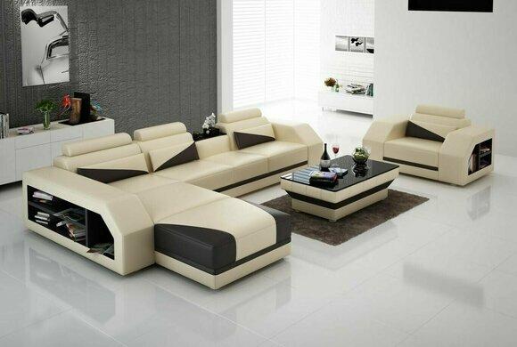 Ledersofa Wohnlandschaft Ecksofa L-Form mit Sessel Set Garnitur Modern