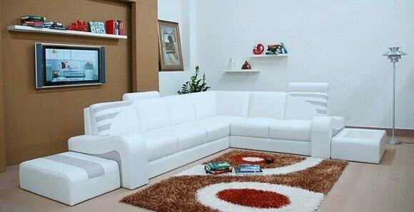 Moderne Sofa Eckgarnitur L Form Polster Sitz Ecke Dekor Couch + Hocker