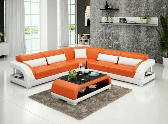 Couch Ecksofa Leder Wohnlandschaft Garnitur Design Modern Deko Sofa L-Form