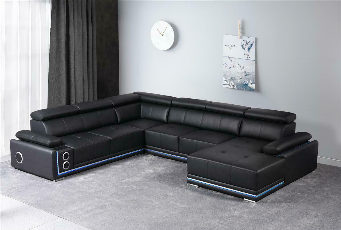 Moderne Ecksofa Wohnlandschaft Couch Eckgarnitur Led Linie Beleuchtet