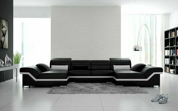 Ecksofa Sofa Couch Polster Wohnlandschaft Leder Ecke Garnitur U Form