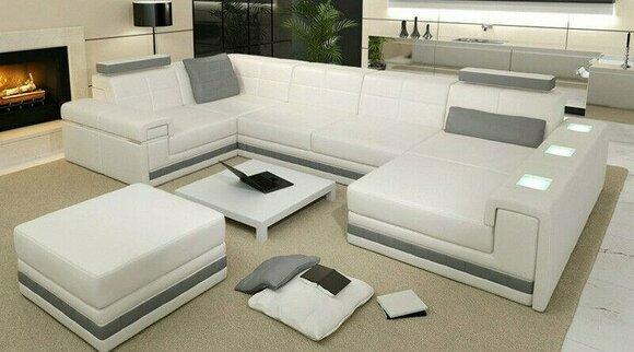 Ecksofa Sofa Wohnlandschaft U Form Polster Couch Ledersofa + Hocker