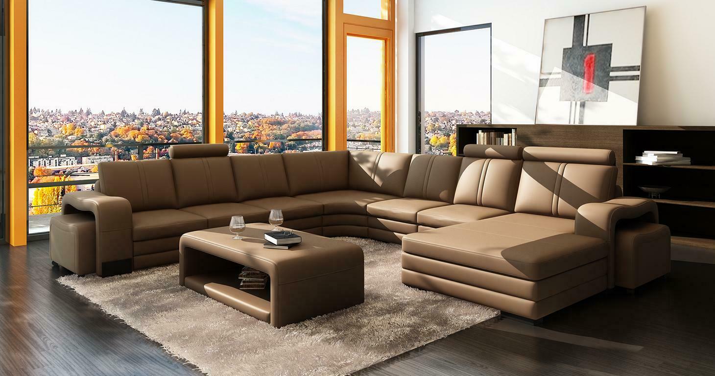 Designer Wohnlandschaft U-Form Hocker Couchtisch Couch Ecksofa Polster