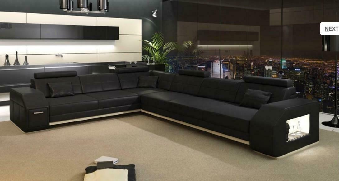 Couch Ecksofa Leder Textil Polster Garnitur Designer Sofa Wohnlandschaft