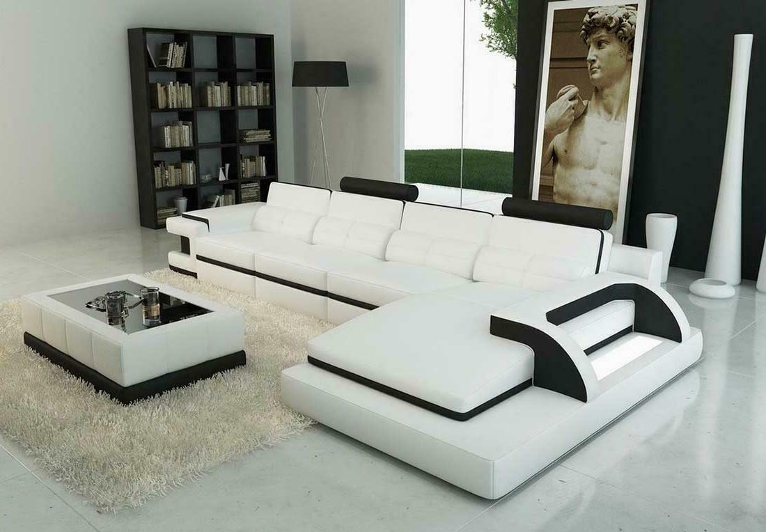 Ecksofa L-Form Sofa Couch Design Grau Polster Leder Modern Beleuchtete