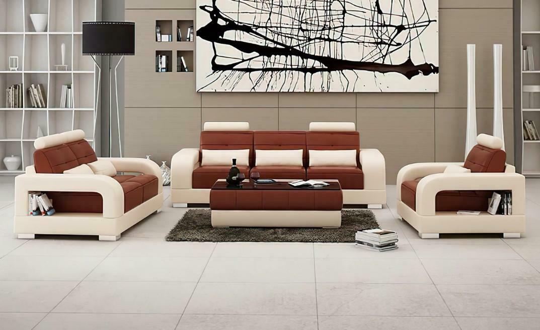 Moderne Ledersofa Couch Sofagarnitur 3+2+1 Garnituren Design Sofa jvmoebel ®