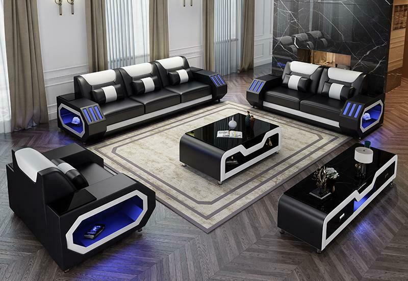 Sofagarnitur Set 3+2+1 Sitzer Couchtisch Sideboard Garnitur Design Moderne