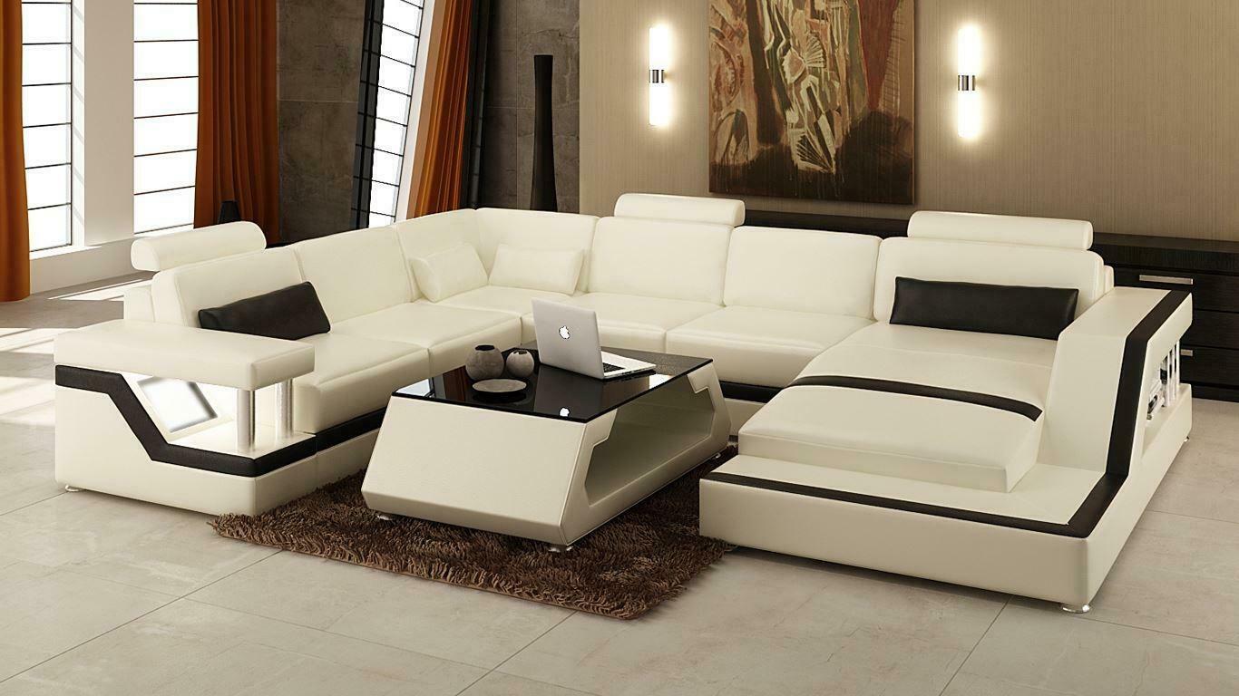 Beleuchtete Wohnzimmer Ecksofa Polster Eck Sitz Garnitur Leder Couchen