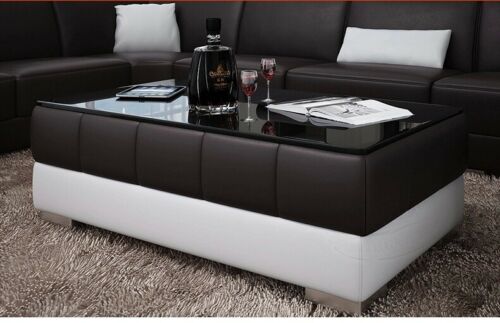Designer Couchtisch Polster Tisch Leder Glas Moderner Tisch Glastische