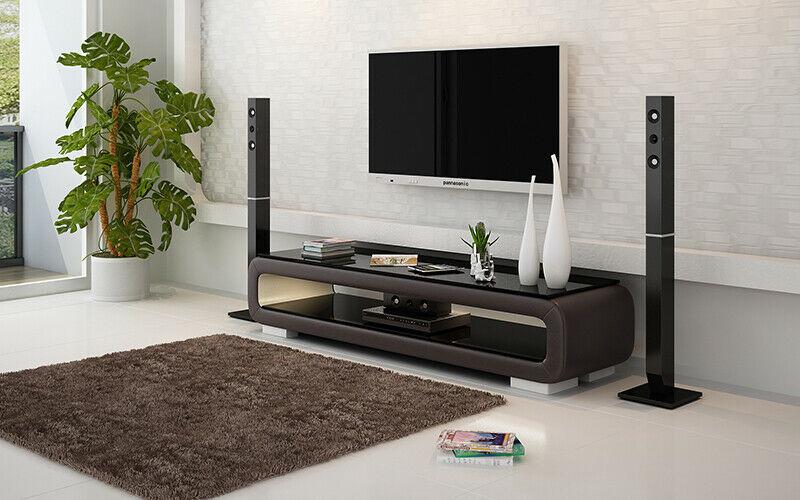 Abgerundetes Leder Sideboard Glas Tisch Lowboard rtv tv schrank