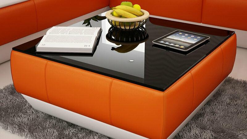 Sofatisch Design Tisch Wonzimmer Glas Leder Couch Beistell Sofa