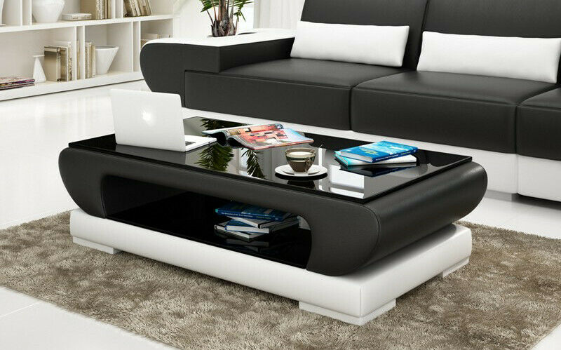 Designer Couchtisch Polster Tisch Leder Glas Moderner Tische