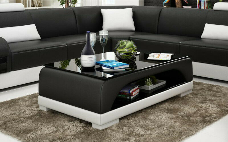Design Glastisch Leder Couch Tisch Tische Glas Deko Sofa Wohnzimmertische