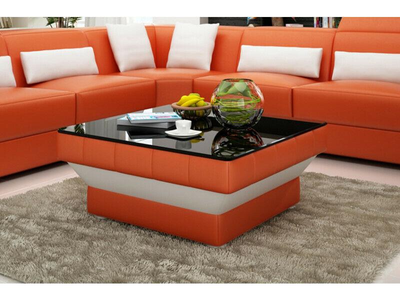 Design Glastisch Leder Couch Tisch Tische Deko Glas Sofa Wohnzimmertische
