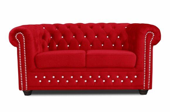 Chesterfield Textil Couch Polster 2Sitzer Stoff Sofas Couchen rote Zweisitzer