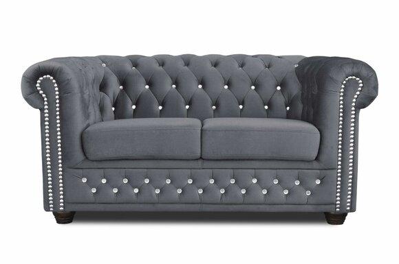 Chesterfield Textil Couch Polster 2Sitzer Sofas Couchen schwarze Zweisitzer Neu