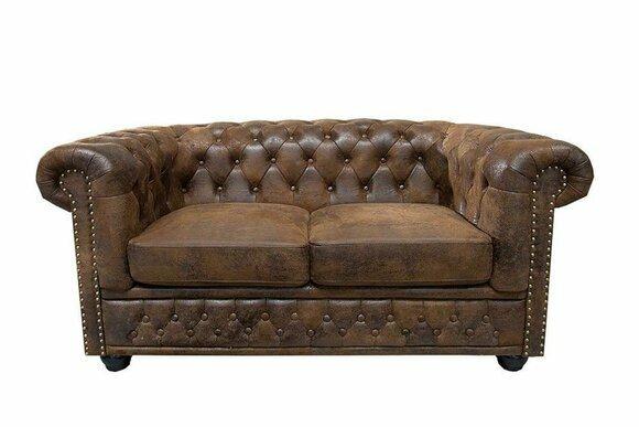 Chesterfield Textil Couch Polster 2Sitzer Stoff Sofas Couchen Braune Zweisitzer