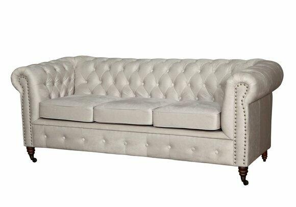 Chesterfield Dreisitzer Couch Sofa Polster + Hocker Sofas Couchen 2tlg. Set Neu