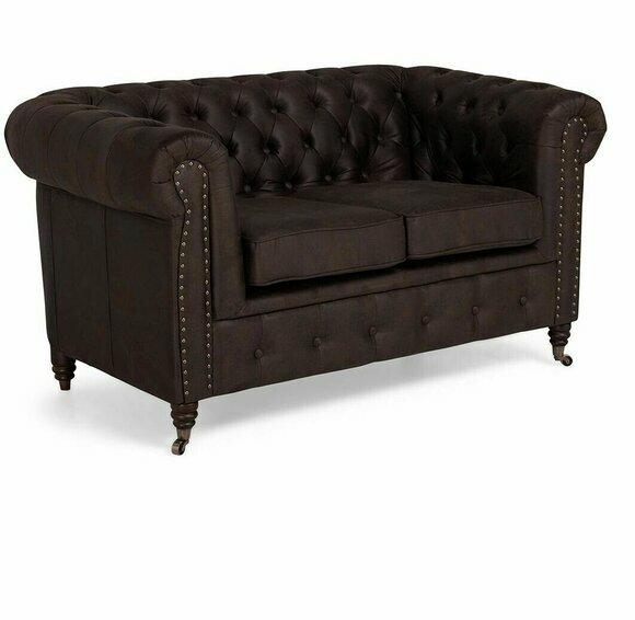 Zweisitzer Chesterfield Textil Couch Polster 2Sitzer Sofas Couchen schwarze Neu