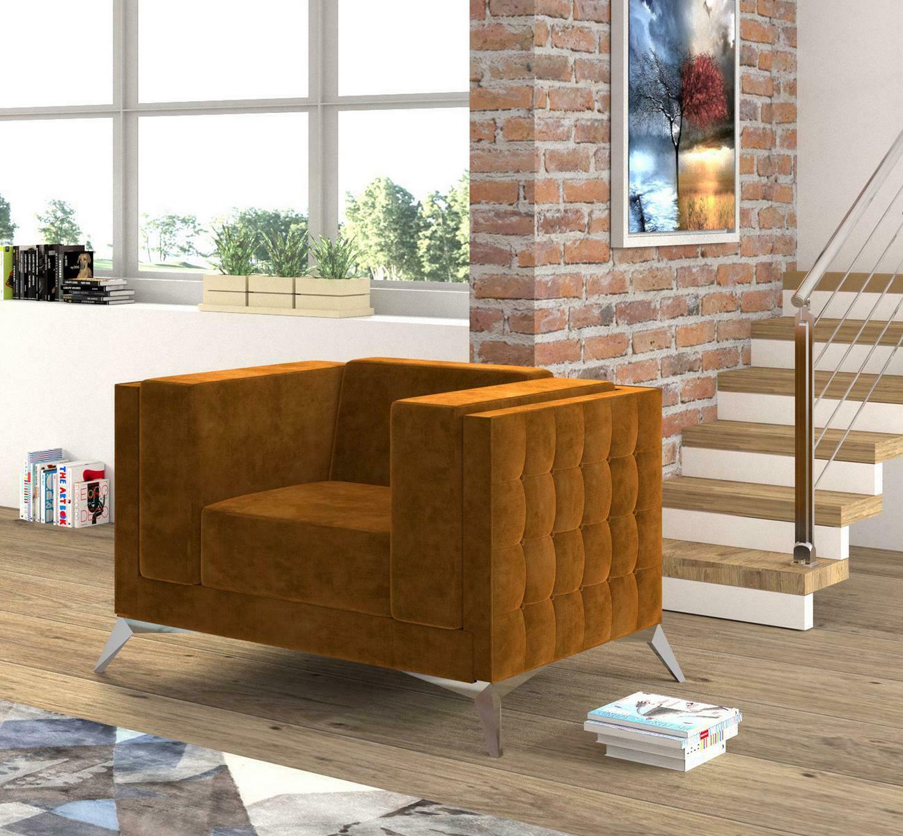 Chesterfield Sessel Couch 1 Sitzer Stoff Couchen Polster Neu Fernseh Sofa