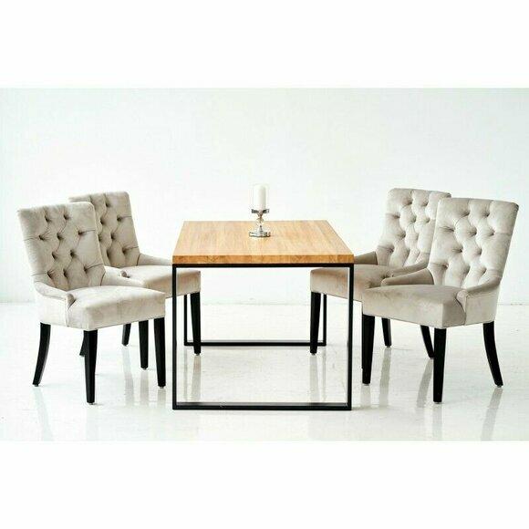 Esszimmer Stuhl Tisch + 4 Chesterfield Stühle Gruppe Garnitur Polster