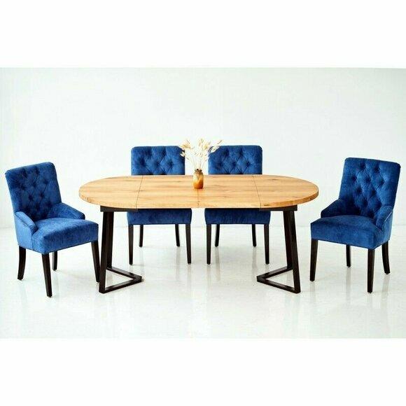 Holz Tisch + 4 Chesterfield Stühle Esszimmer Gruppe Stuhl Garnitur