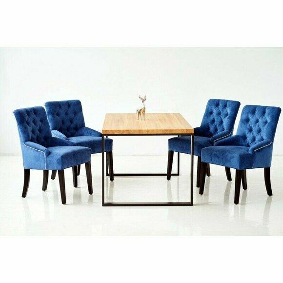Holz Tisch + 6 Chesterfield Stühle Esszimmer Gruppe Stuhl Garnitur