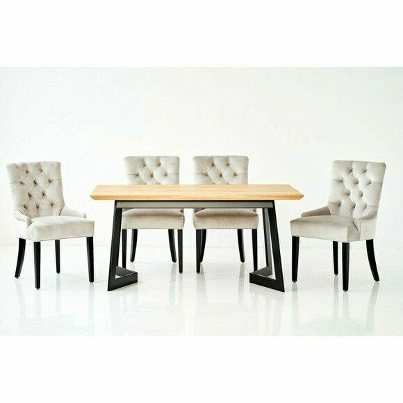 Tisch + 6x Chesterfield Stuhl Gruppe Stühle Garnitur Polster Lehn Holz